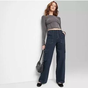 Women's High-Rise Straight Leg Cargo Pants - Wild Fable Navy Blue Small